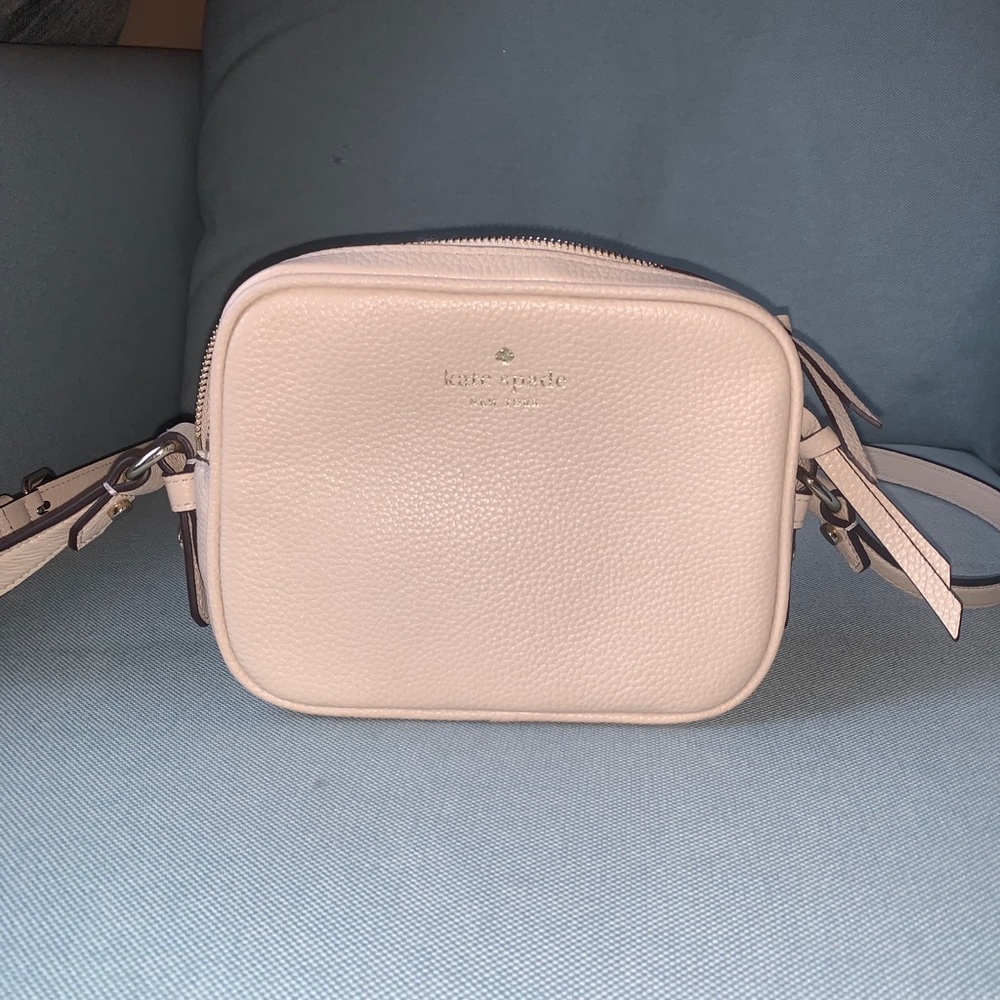 beige kate spade leather camera bag purse